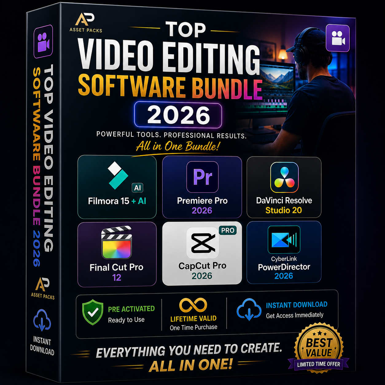 Top Video Editing Software Bundle 2026 – LifeTime Activation |  CapCut Pro, Premiere Pro, DaVinci Resolve & more for Windows & Mac